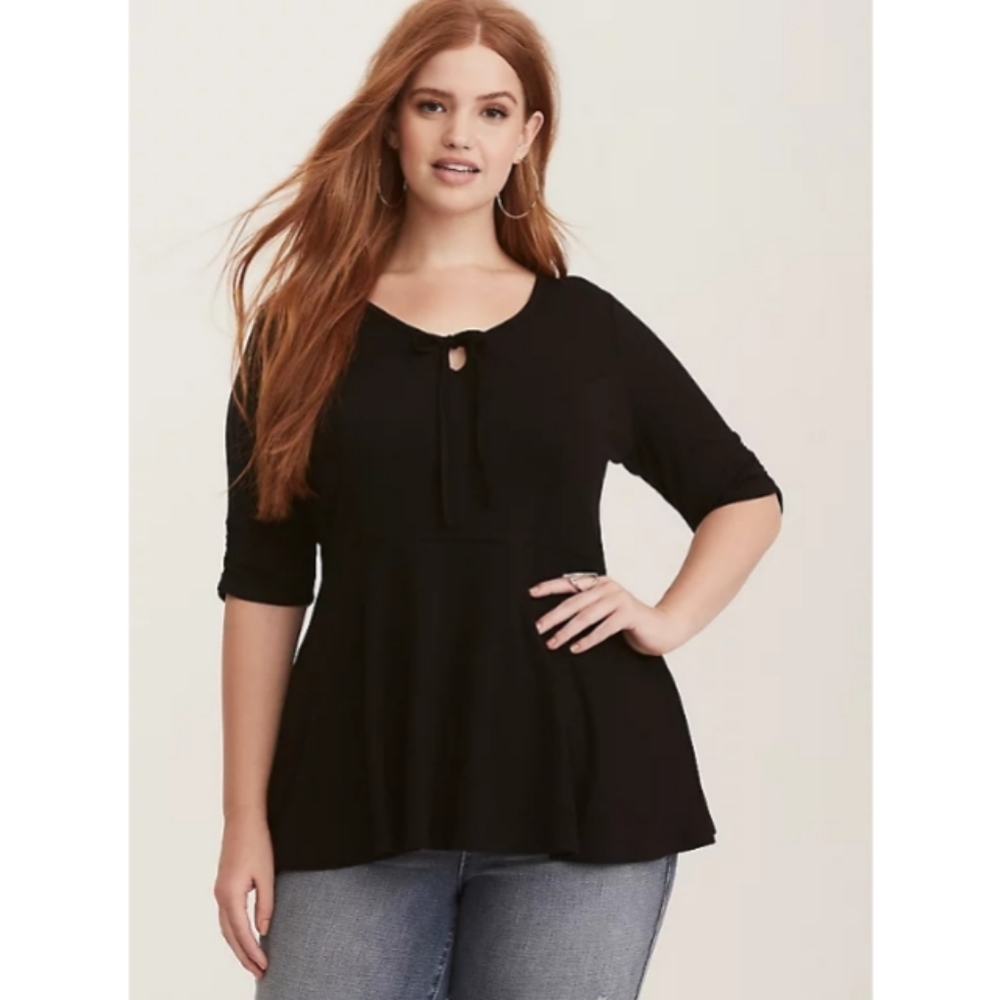 Torrid Black Knit Bow Front Peplum Top
